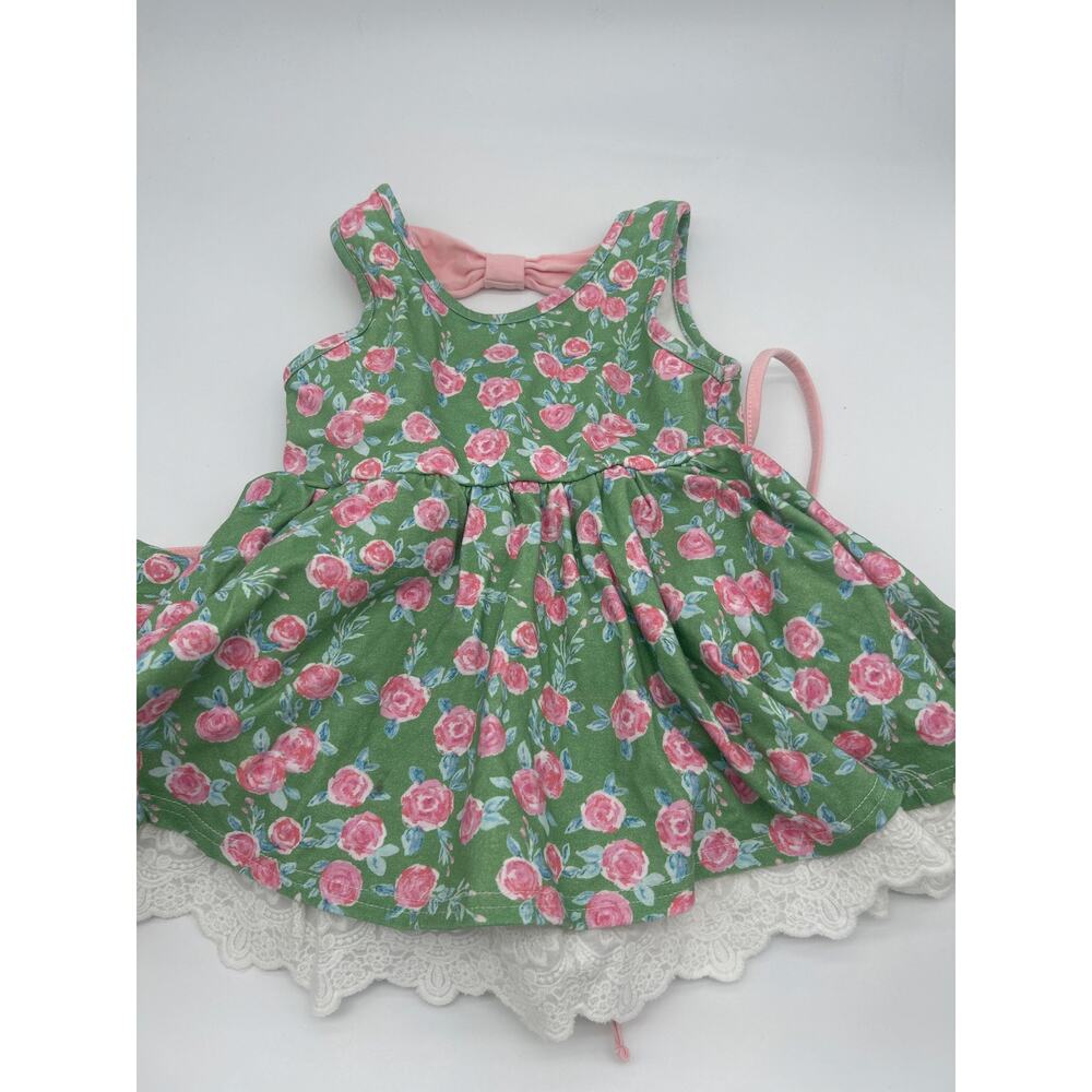 Sweet Honey Floral Dress 3T Green Pink Roses Attached Bloomers Cute Summer